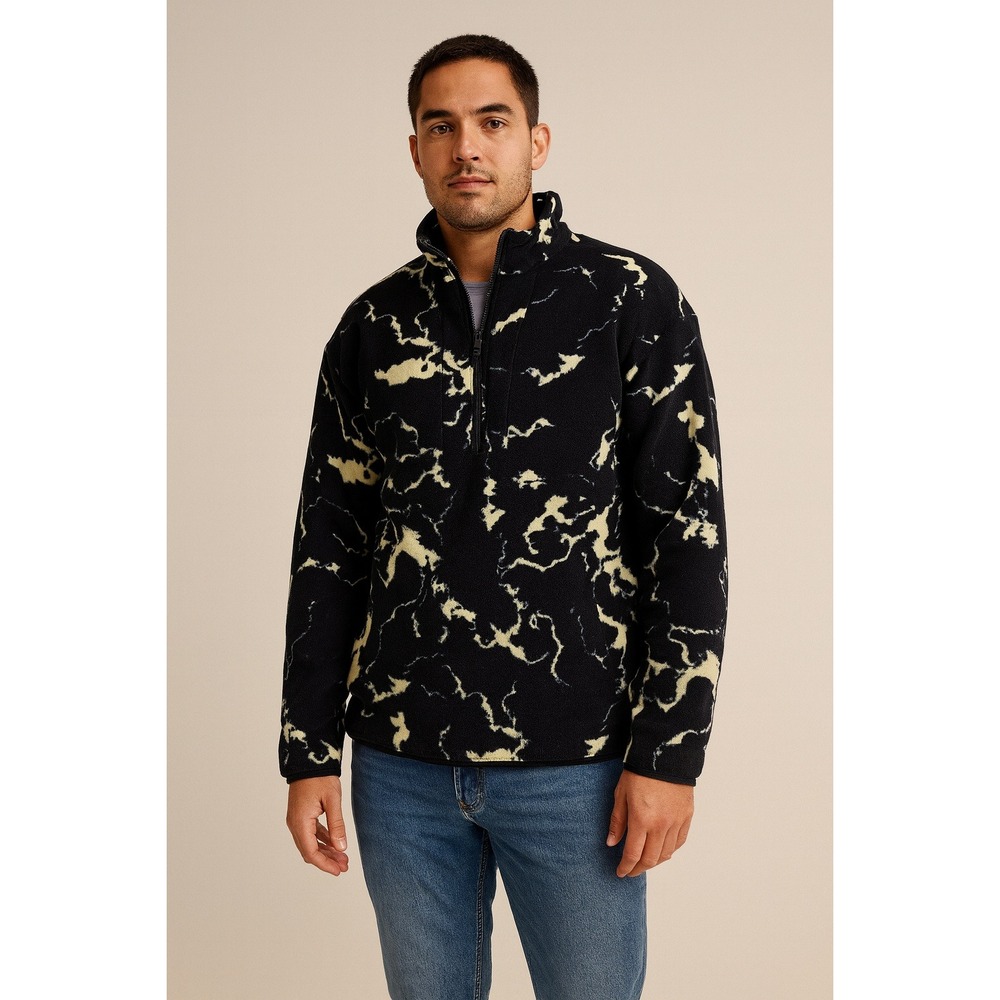 NWT Urban Outfitters Mens Black Marbled 1/2‎ Zip Fleece Pullover Sweater Medium